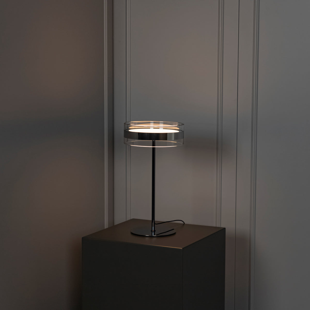 Berlin Platinum Stainless Transparent Glass Table Lamp