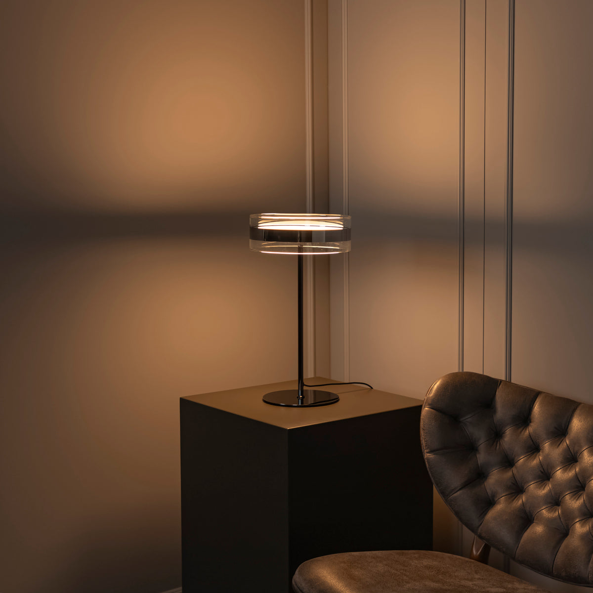 Berlin Platinum Stainless Transparent Glass Table Lamp