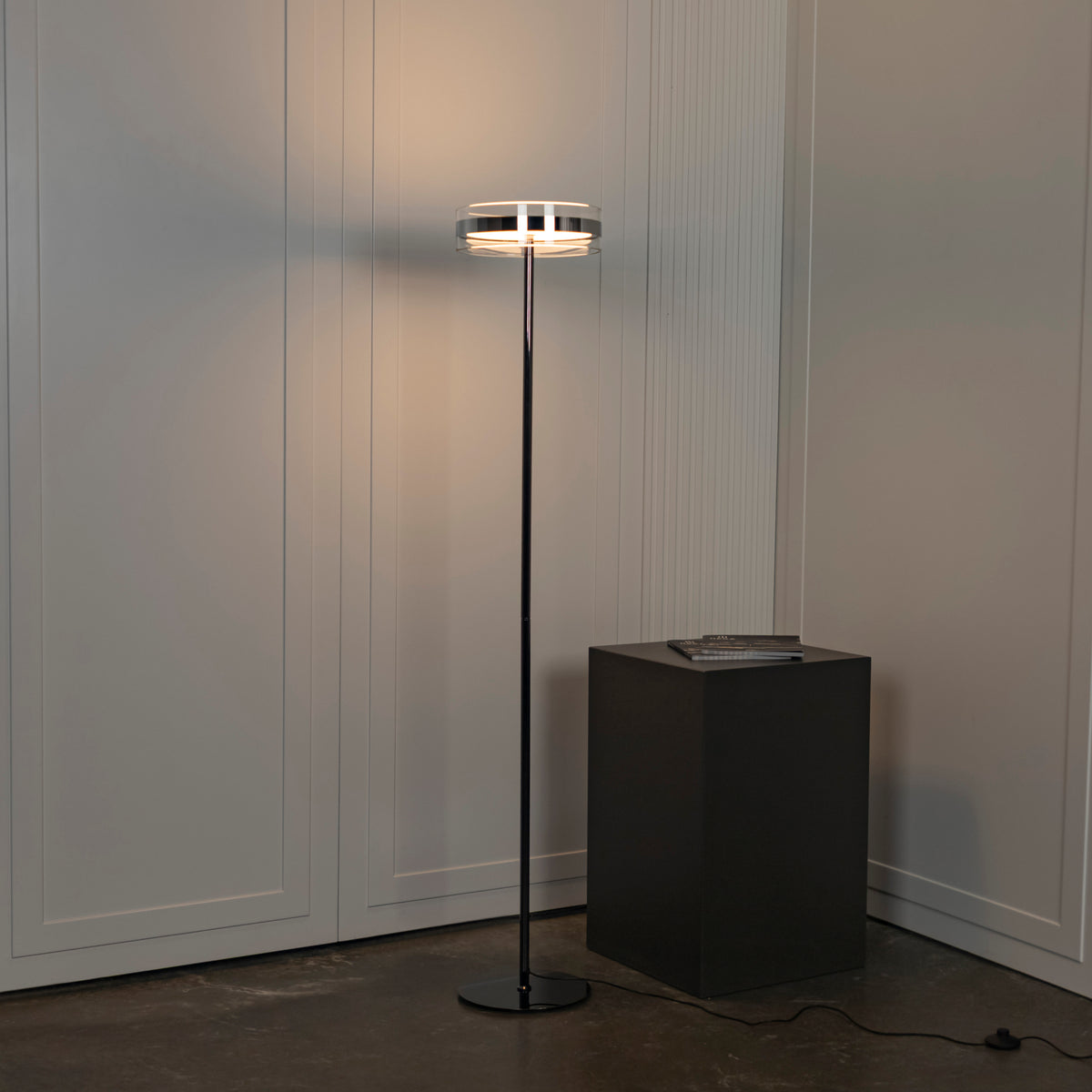 Berlin Platinum Stainless Transparent Glass Floor Lamp