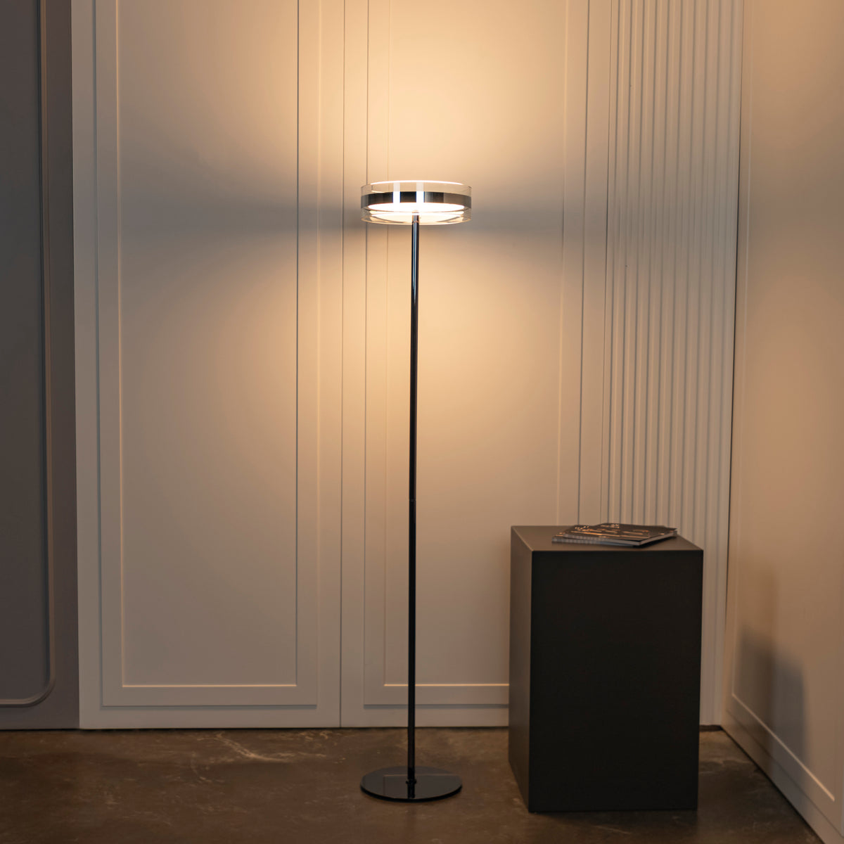 Berlin Platinum Stainless Transparent Glass Floor Lamp