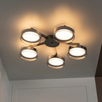 Berlin 5-Piece Platinum Stainless Transparent Glass Plafonier Chandelier