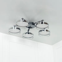 Berlin 5-Piece Platinum Stainless Transparent Glass Plafonier Chandelier