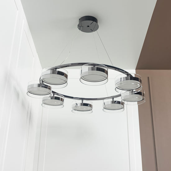 Berlin 8-Piece Platinum Stainless Transparent Glass Chandelier