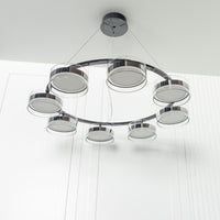Berlin 8-Piece Platinum Stainless Transparent Glass Chandelier