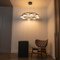 Berlin 8-Piece Platinum Stainless Transparent Glass Chandelier