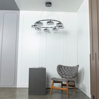 Berlin 8-Piece Platinum Stainless Transparent Glass Chandelier