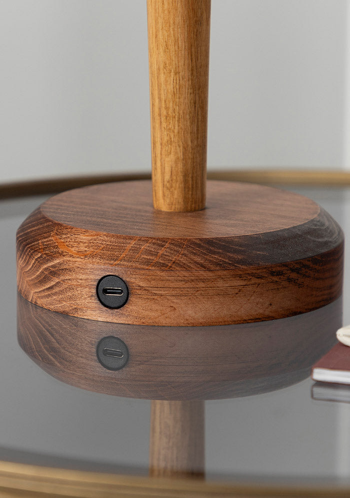 Portobello Wenge Rechargeable Touch Wood Table Lamp - Heka Lighting & Trading Limited