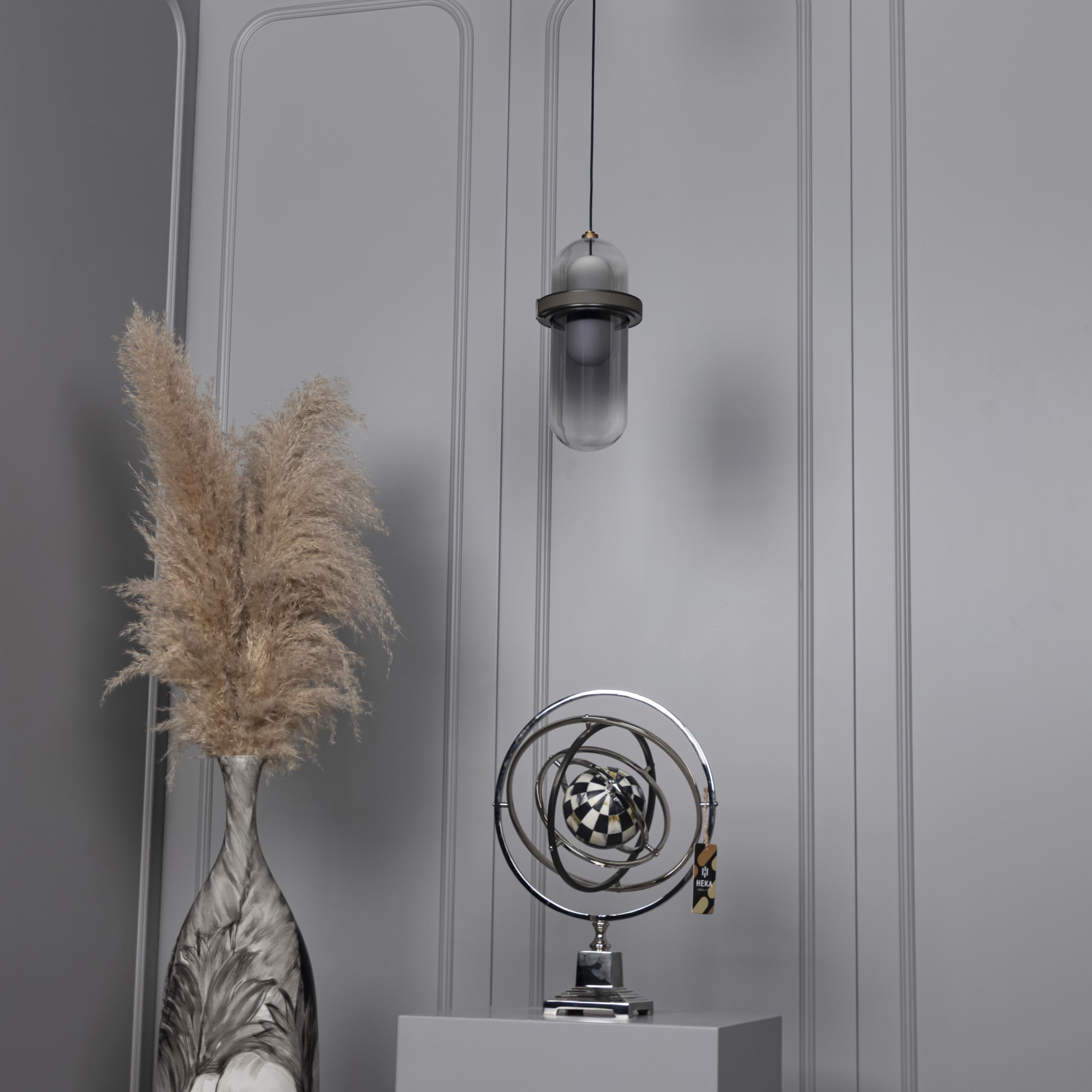 Kabil Single Smoked Glass Gray Pendant Light 28 Cm - Heka Lighting & Trading Limited