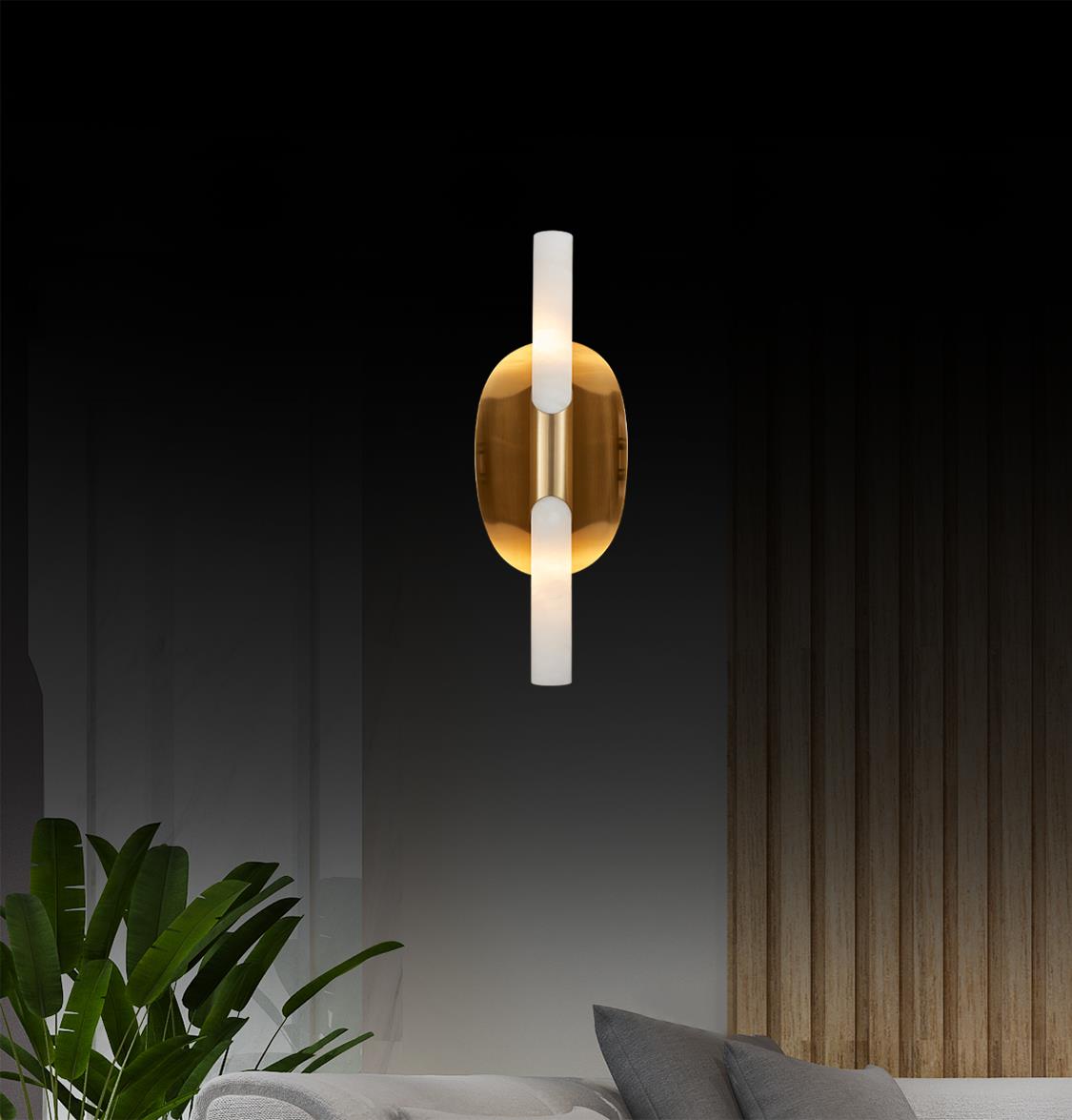 Katun Double White Marble Brushed Brass Wall Sconce - Heka Lighting & Trading Limited