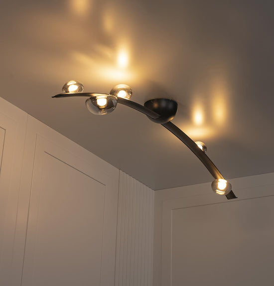 Kinshasa Black Leather Five Smoked Glass Flush Mount Ceiling Light