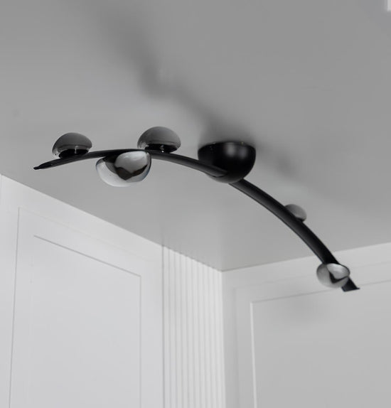 Kinshasa Black Leather Five Smoked Glass Flush Mount Ceiling Light