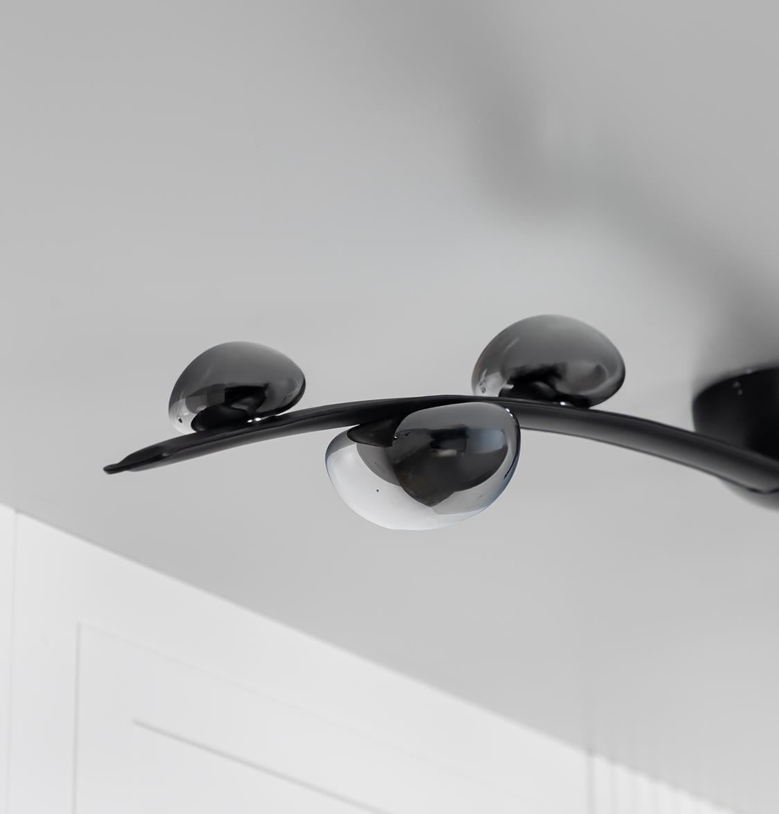 Kinþasa Black Leather Five Smoked Glass Flush Mount Ceiling Light - Heka Lighting & Trading Limited