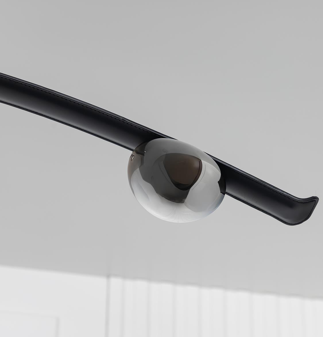Kinþasa Black Leather Five Smoked Glass Flush Mount Ceiling Light - Heka Lighting & Trading Limited