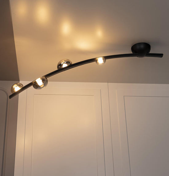 Kinþasa Black Leather Four Smoked Glass Flush Mount Ceiling Light