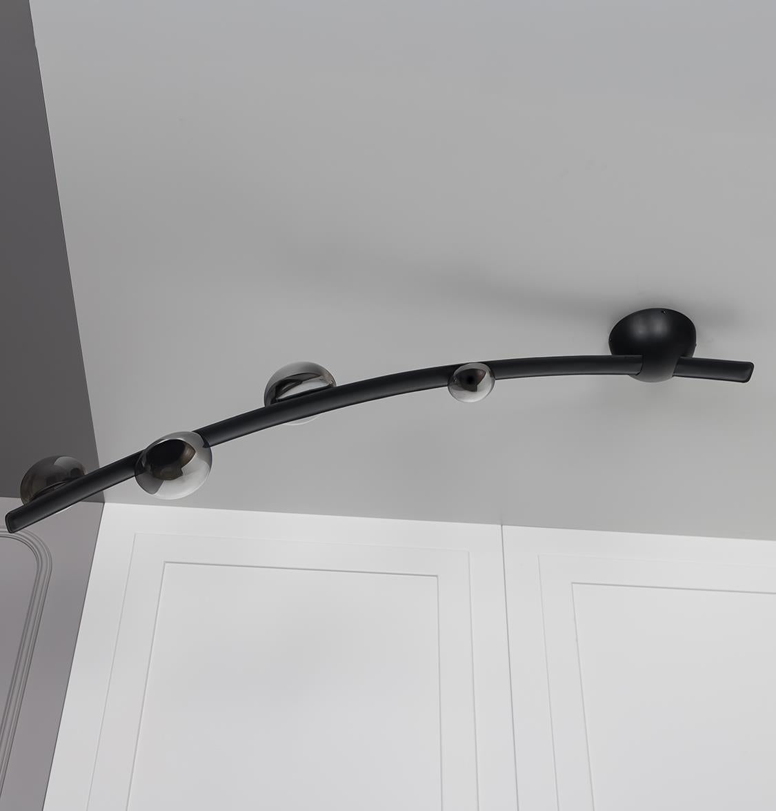 Kinþasa Black Leather Four Smoked Glass Flush Mount Ceiling Light - Heka Lighting & Trading Limited