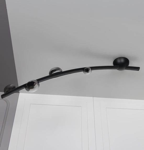 Kinþasa Black Leather Four Smoked Glass Flush Mount Ceiling Light