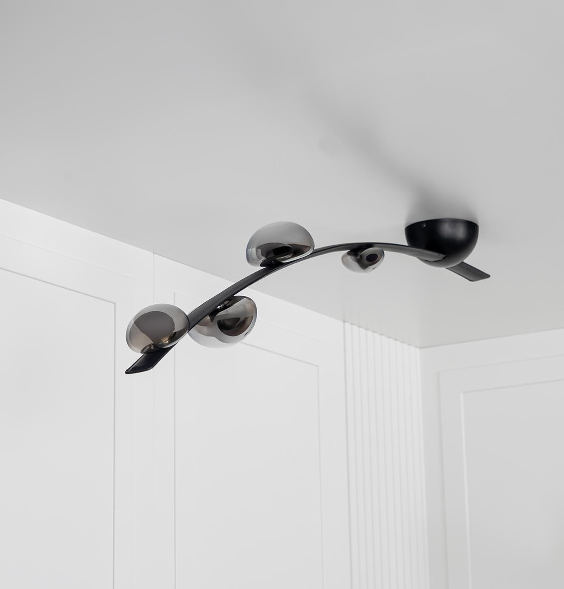 Kinþasa Black Leather Four Smoked Glass Flush Mount Ceiling Light - Heka Lighting & Trading Limited