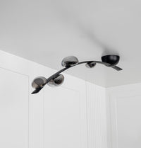 Kinþasa Black Leather Four Smoked Glass Flush Mount Ceiling Light - Heka Lighting & Trading Limited