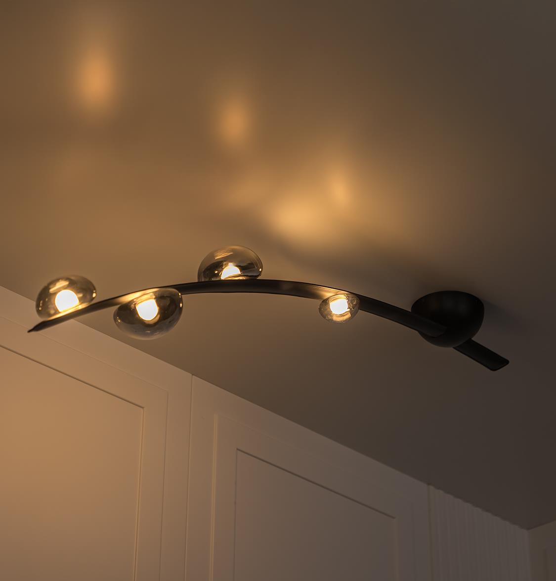 Kinþasa Black Leather Four Smoked Glass Flush Mount Ceiling Light - Heka Lighting & Trading Limited