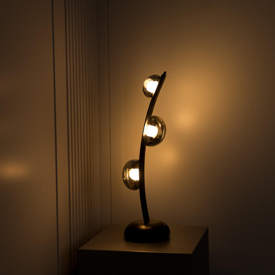 Kinþasa Black Leather Three Smoked Glass Table Lamp