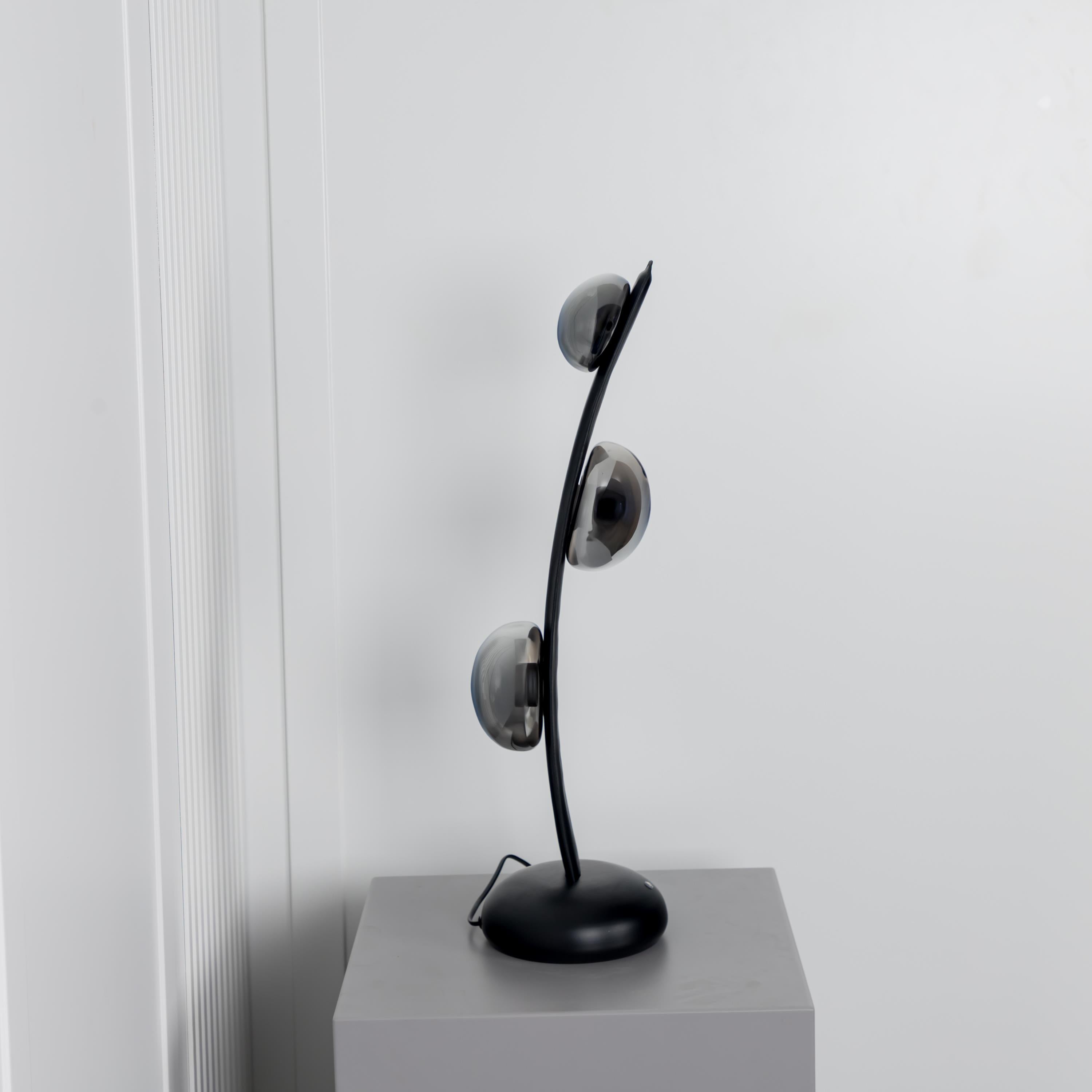 Kinþasa Black Leather Three Smoked Glass Table Lamp - Heka Lighting & Trading Limited