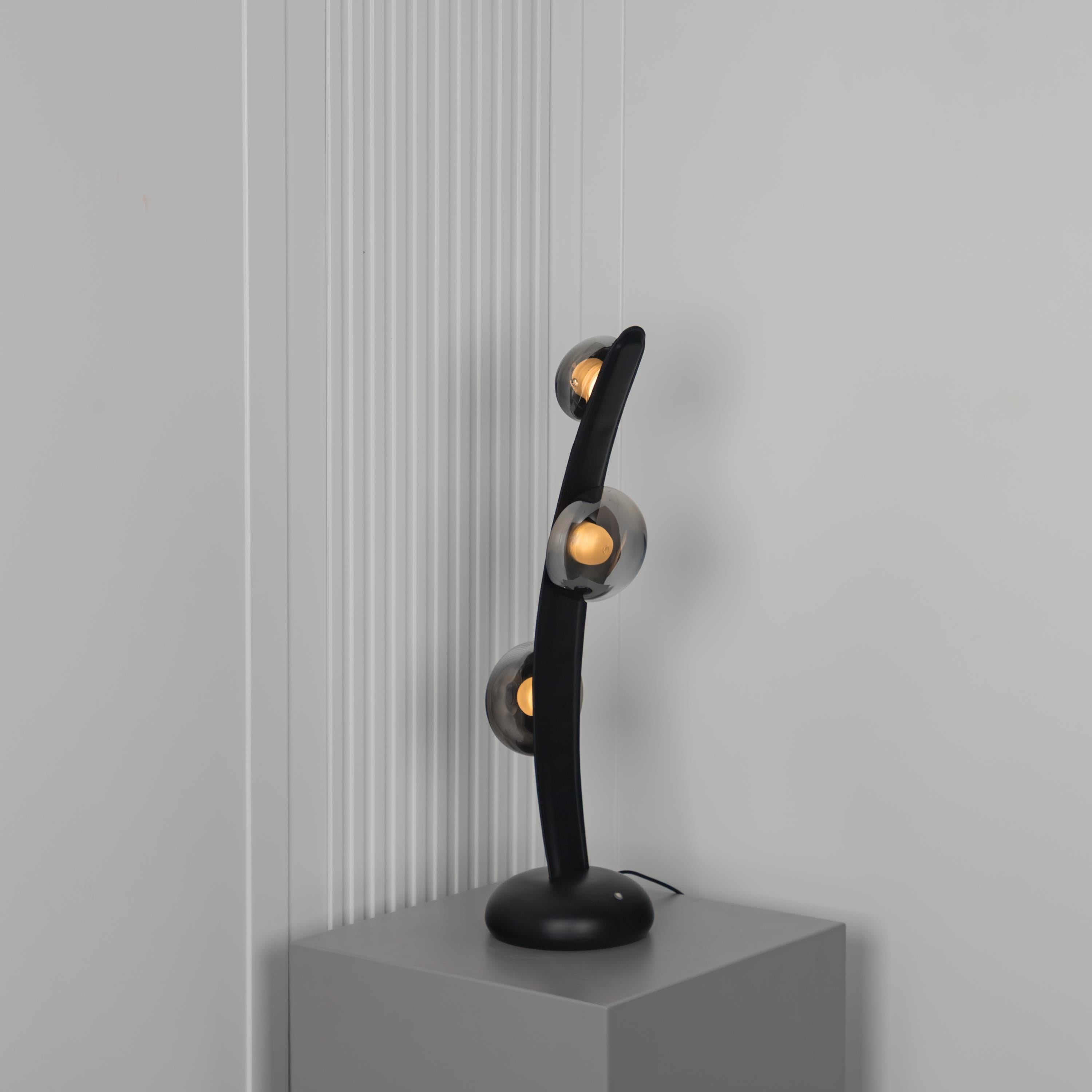 Kinþasa Black Leather Three Smoked Glass Table Lamp - Heka Lighting & Trading Limited
