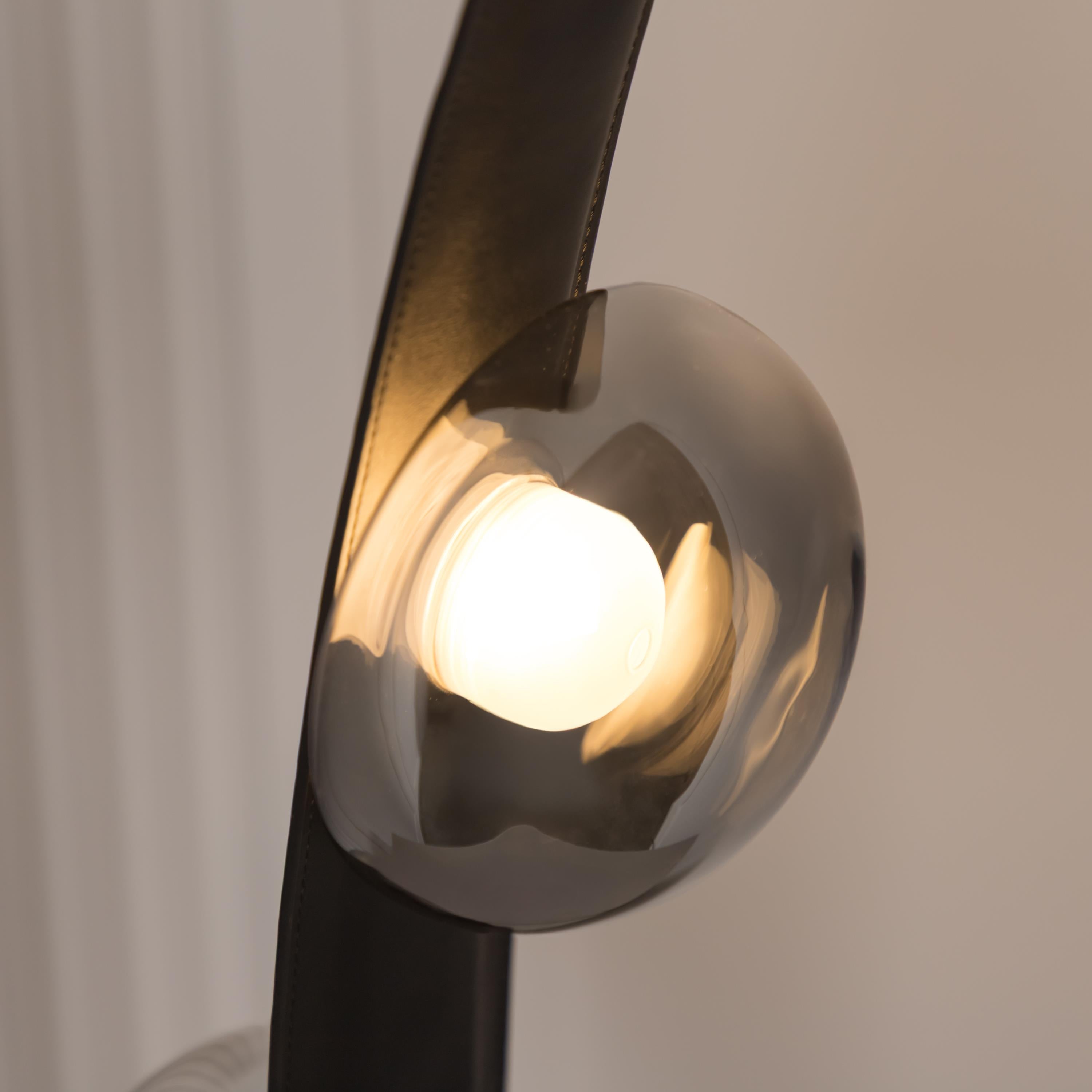 Kinþasa Black Leather Three Smoked Glass Table Lamp - Heka Lighting & Trading Limited