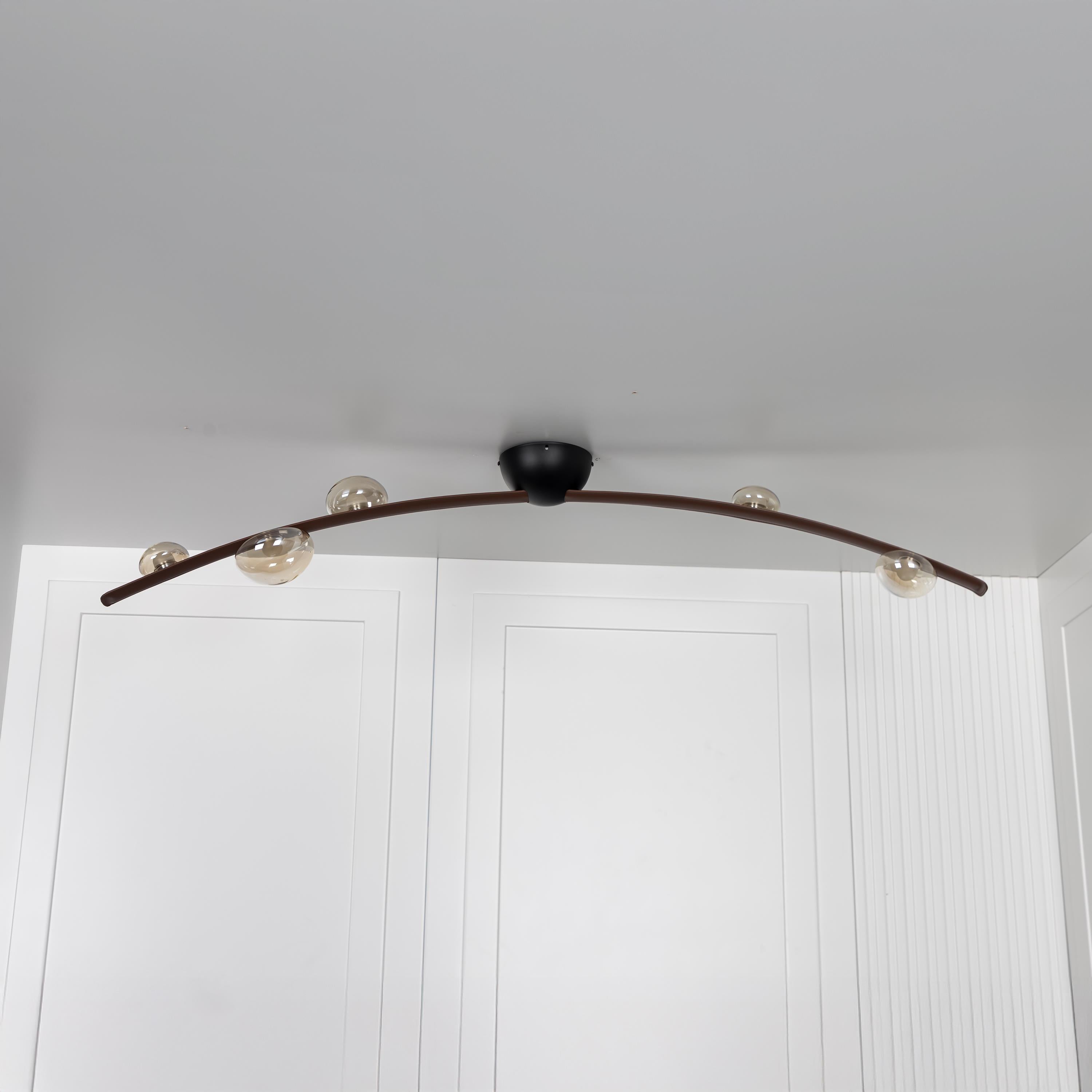 Kinþasa Brown Leather Five Honey Glass Flush Mount Ceiling Light - Heka Lighting & Trading Limited