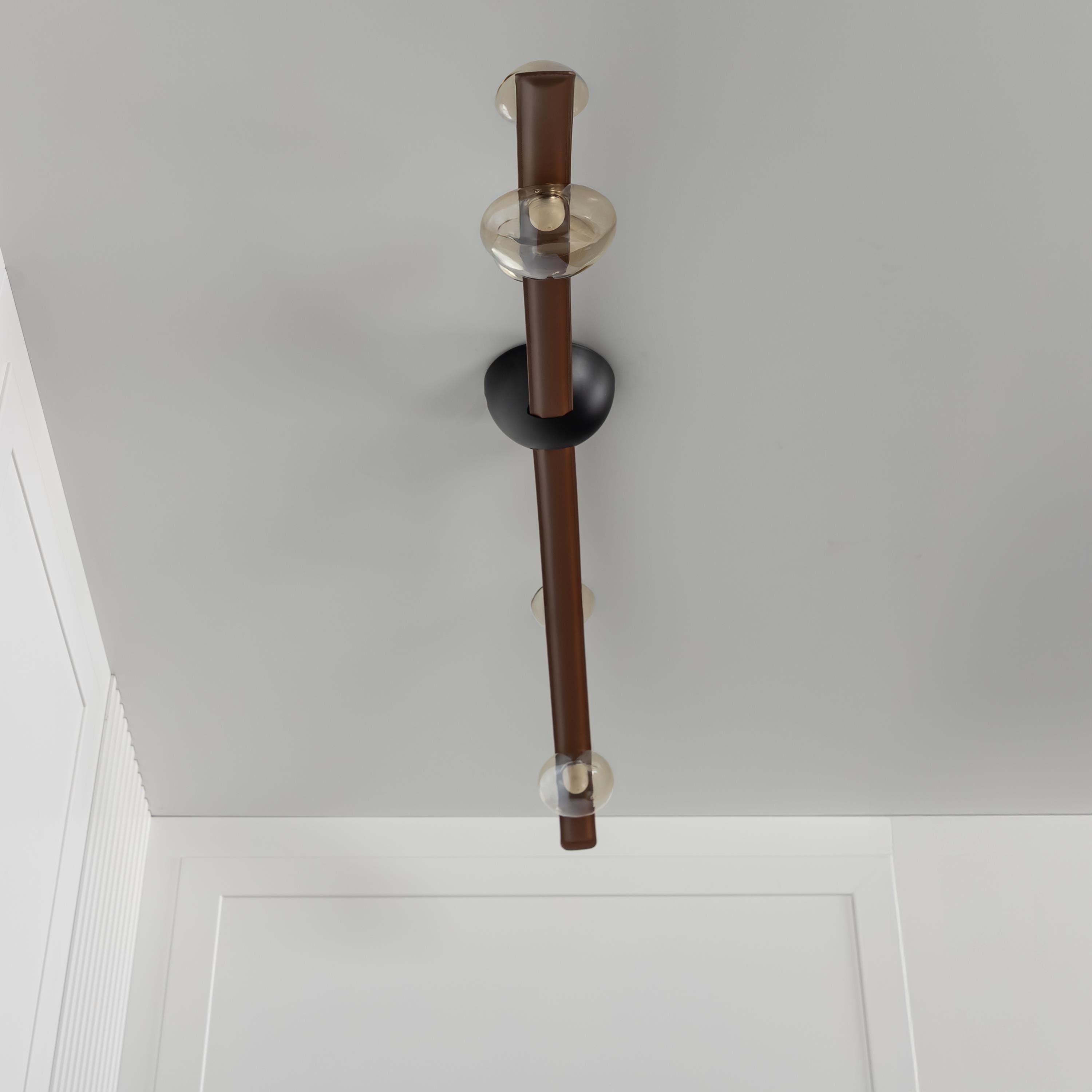 Kinþasa Brown Leather Five Honey Glass Flush Mount Ceiling Light - Heka Lighting & Trading Limited