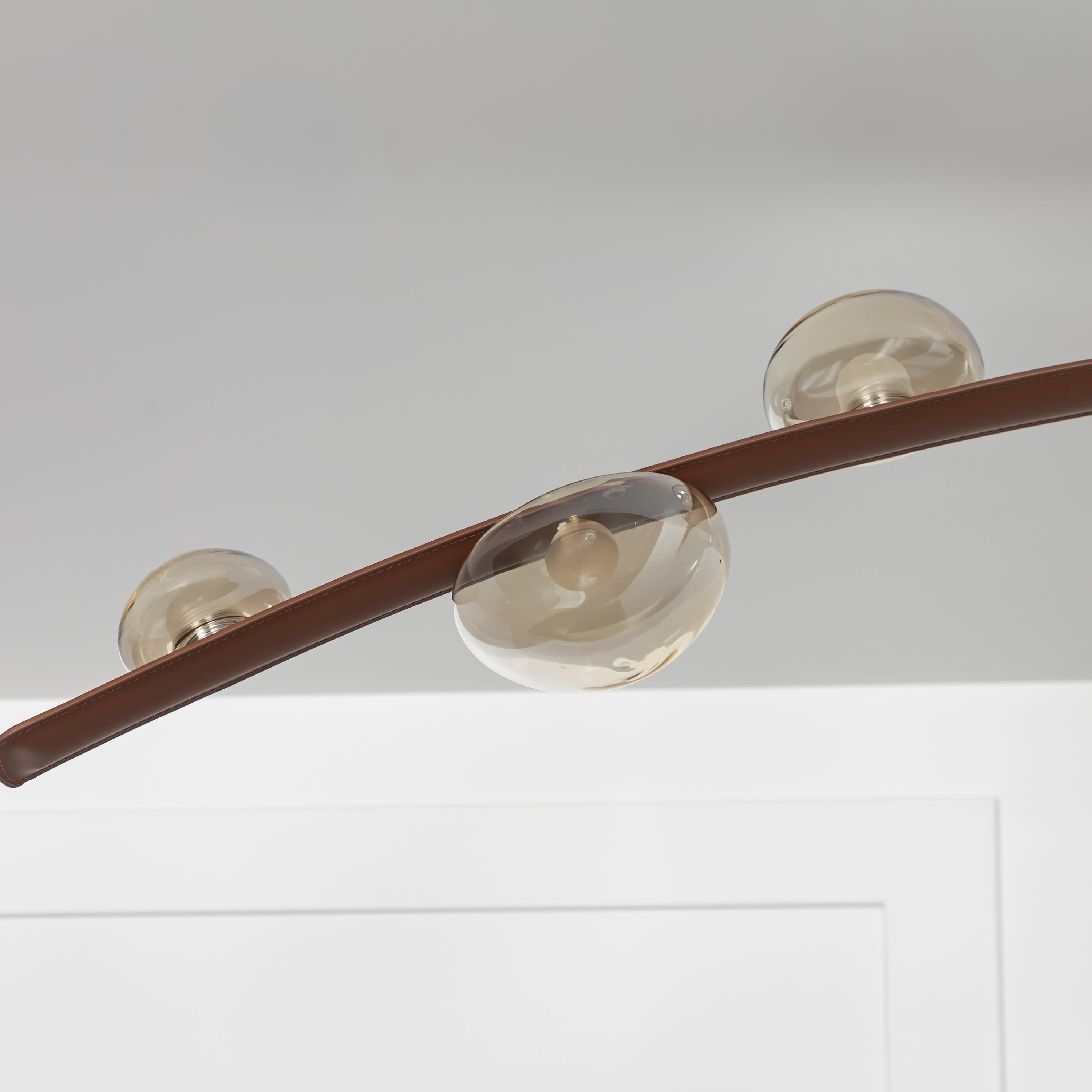 Kinþasa Brown Leather Five Honey Glass Flush Mount Ceiling Light - Heka Lighting & Trading Limited
