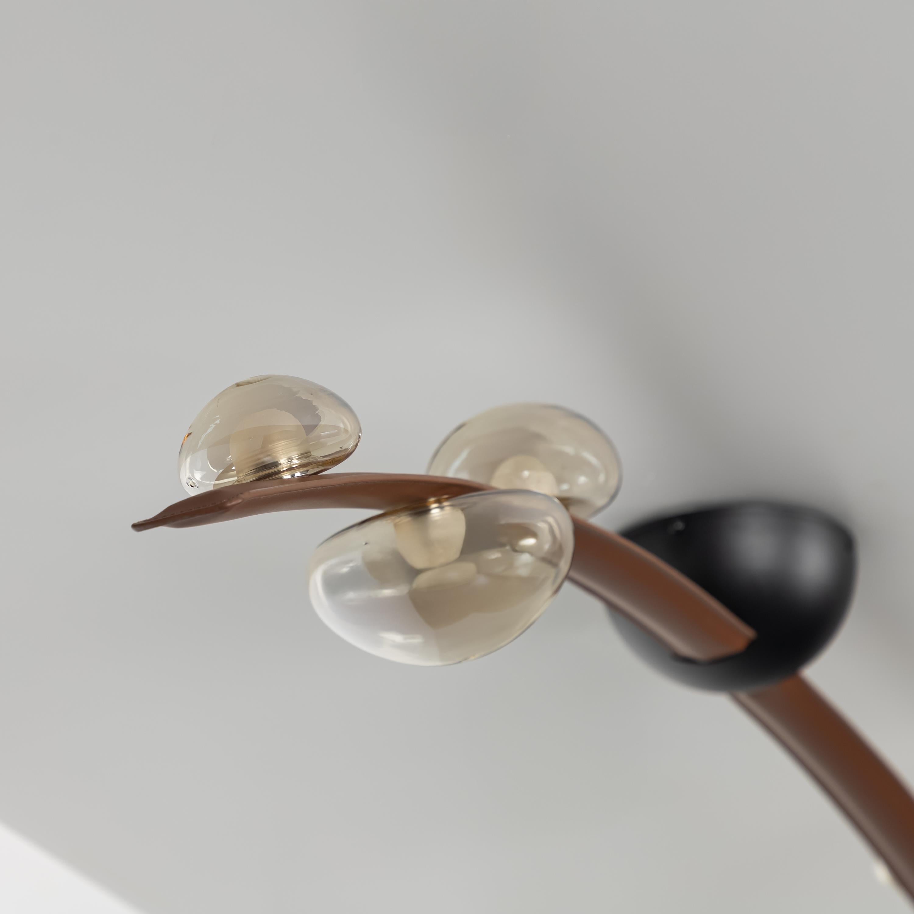 Kinþasa Brown Leather Five Honey Glass Flush Mount Ceiling Light - Heka Lighting & Trading Limited