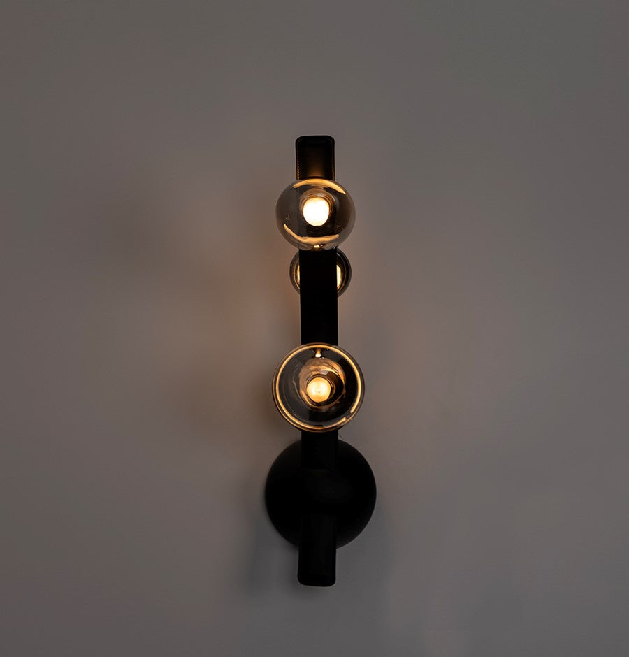 Kinshasa Black Leather Three Smoked Glass Wall Sconce - Heka Lighting & Trading Limited
