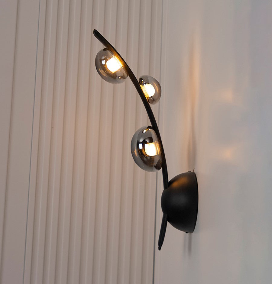 Kinshasa Black Leather Three Smoked Glass Wall Sconce - Heka Lighting & Trading Limited