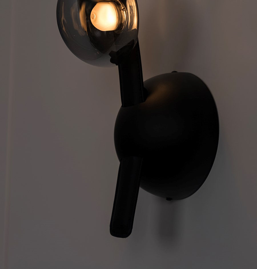 Kinshasa Black Leather Three Smoked Glass Wall Sconce - Heka Lighting & Trading Limited