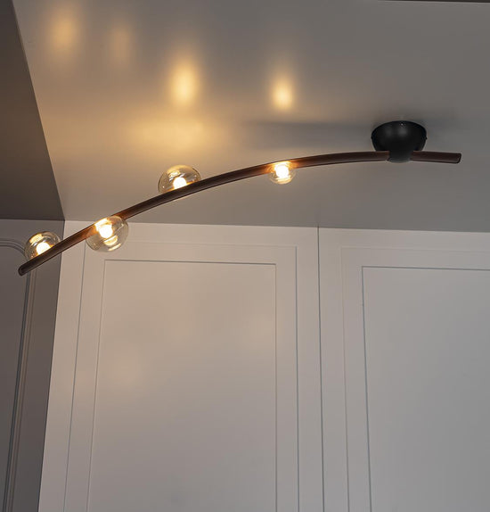 Kinshasa Brown Leather Four Honey Glass Flush Mount Ceiling Light