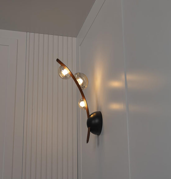 Kinshasa Brown Leather Three Honey Glass Wall Sconce