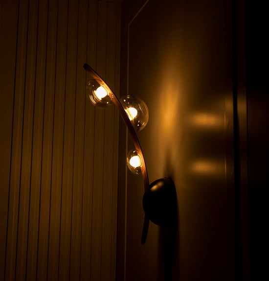 Kinshasa Brown Leather Three Honey Glass Wall Sconce