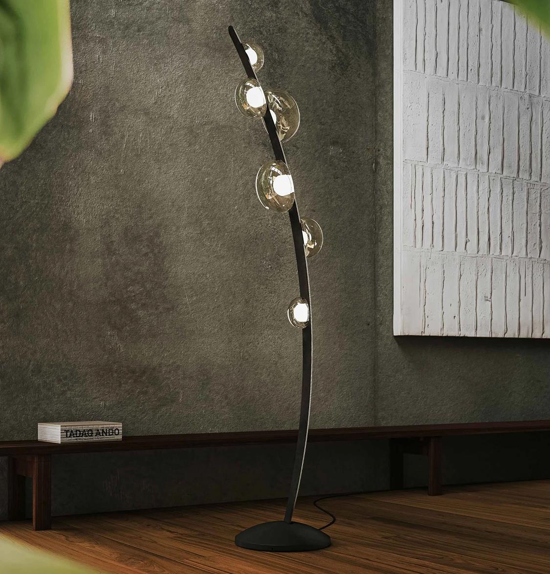 Labranda 6 Smoked Glass Black Leather Floor Lamp - Heka Lighting & Trading Limited