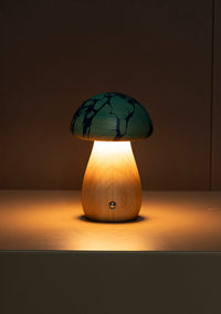 Shaggy Blue Battal Ebru Wood Mushroom Table Lamp - Heka Lighting & Trading Limited