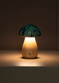 Shaggy Blue Battal Ebru Wood Mushroom Table Lamp - Heka Lighting & Trading Limited