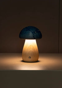 Shaggy Blue Classic Ebru Wood Mushroom Table Lamp - Heka Lighting & Trading Limited
