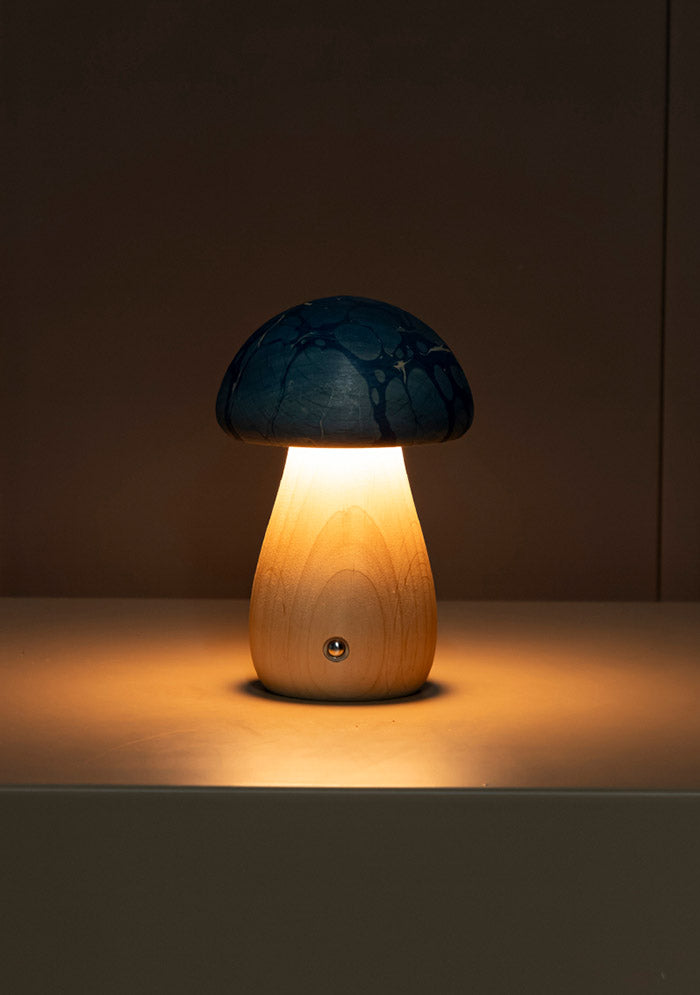 Shaggy Blue Classic Ebru Wood Mushroom Table Lamp - Heka Lighting & Trading Limited
