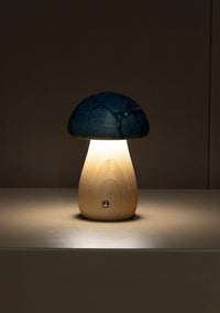 Shaggy Blue Classic Ebru Wood Mushroom Table Lamp - Heka Lighting & Trading Limited
