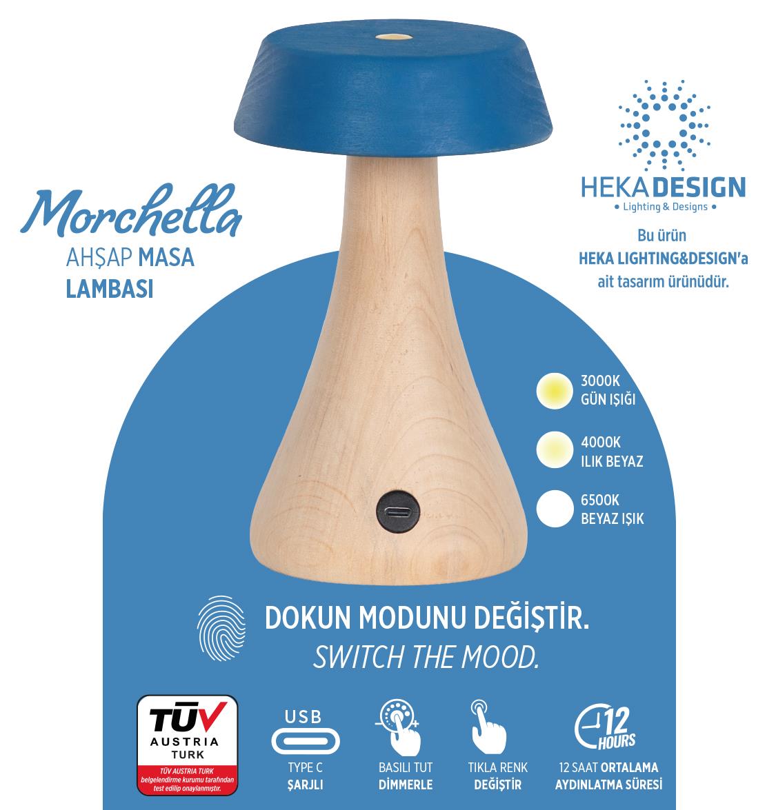 Morchella Rechargeable Blue Table Lamp - Heka Lighting & Trading Limited