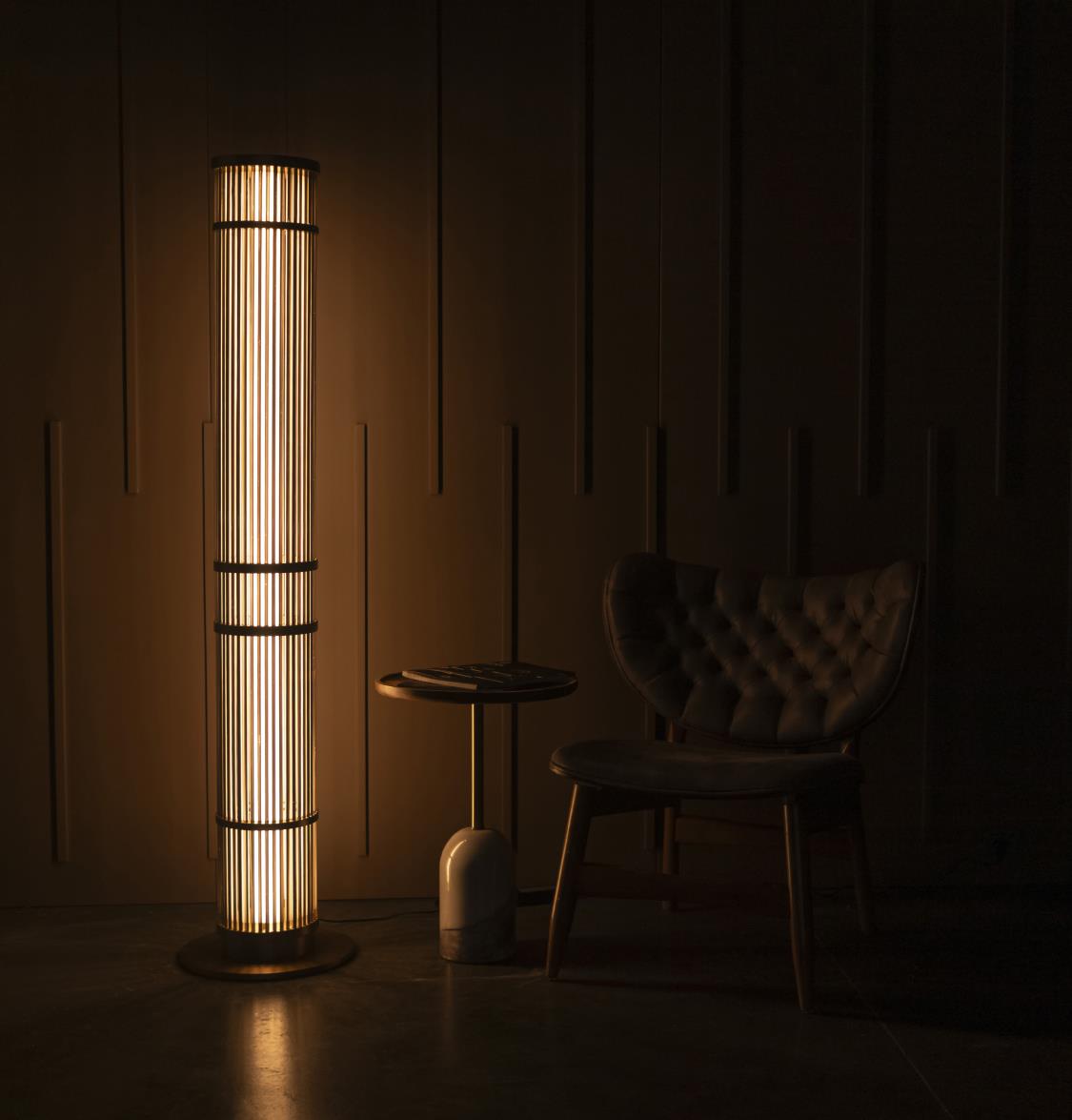 Nablus Transparent Glass Stick Brushed Brass Floor Lamp - Heka Lighting & Trading Limited