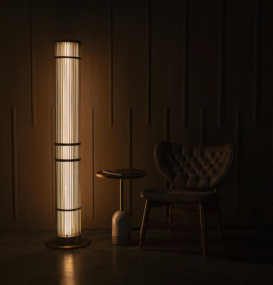 Nablus Transparent Glass Stick Brushed Brass Floor Lamp