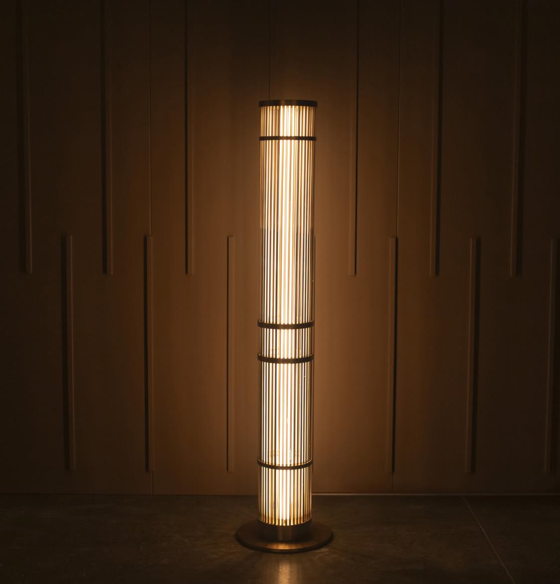 Nablus Transparent Glass Stick Brushed Brass Floor Lamp - Heka Lighting & Trading Limited