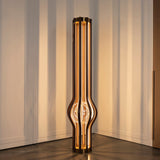 Naramata Wood Brushed Brass Brown Floor Lamp