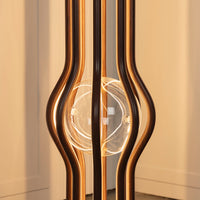 Naramata Wood Brushed Brass Brown Floor Lamp - Heka Lighting & Trading Limited