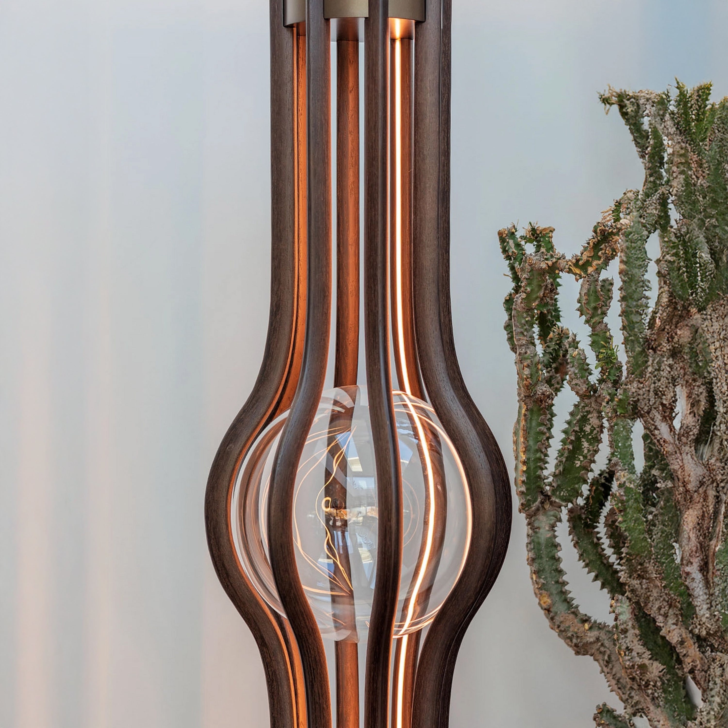 Naramata Wood Brushed Brass Brown Floor Lamp - Heka Lighting & Trading Limited